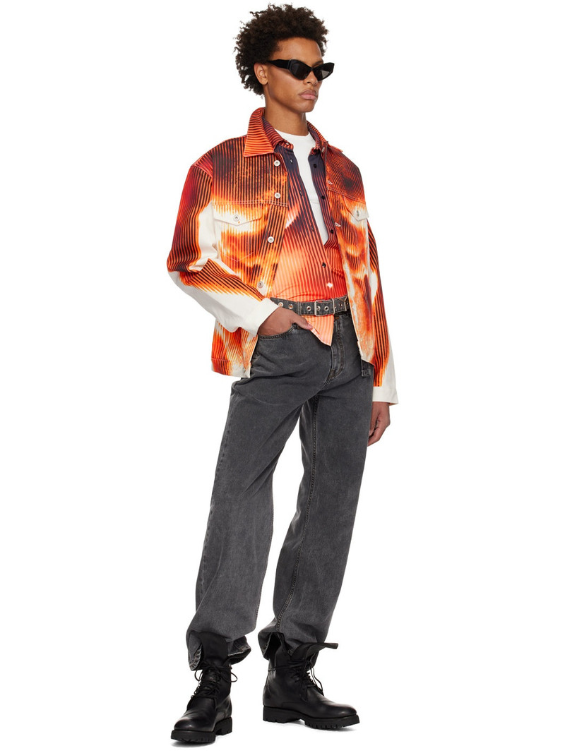 Y/Project SSENSE Exclusive White & Orange Jean Paul Gaultier Edition Denim Jacket outlook