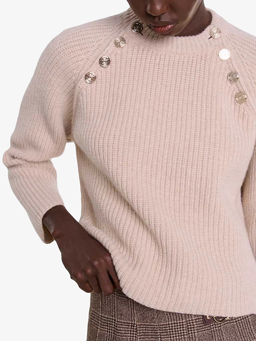 Button-embellished long-sleeve wool jumper - 5