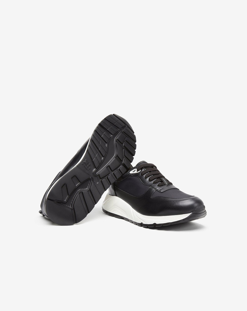 Black nylon and nappa leather running shoes 4