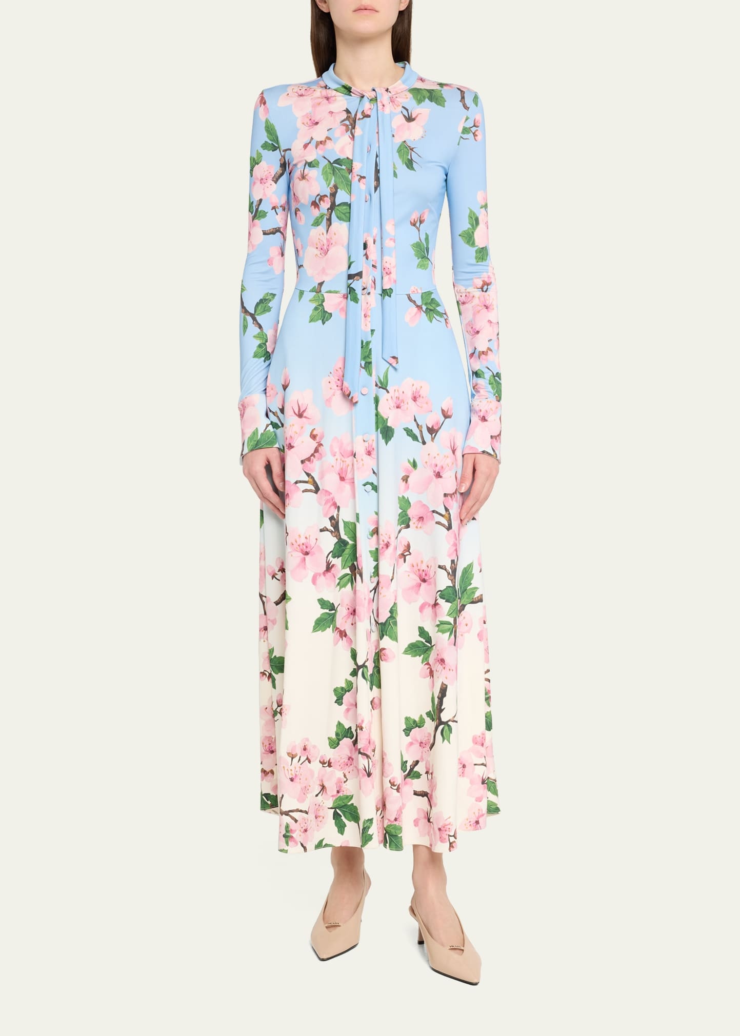 Cherry Blossom Degrade Jersey Long-Sleeve Maxi Dress - 2