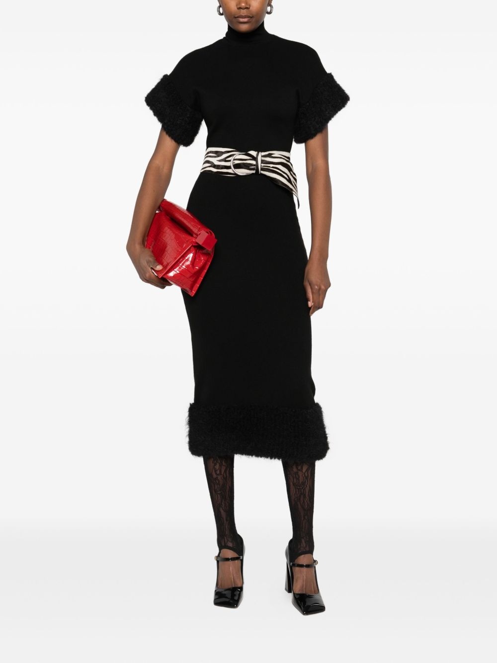 faux fur-trimmed turtleneck midi dress - 2