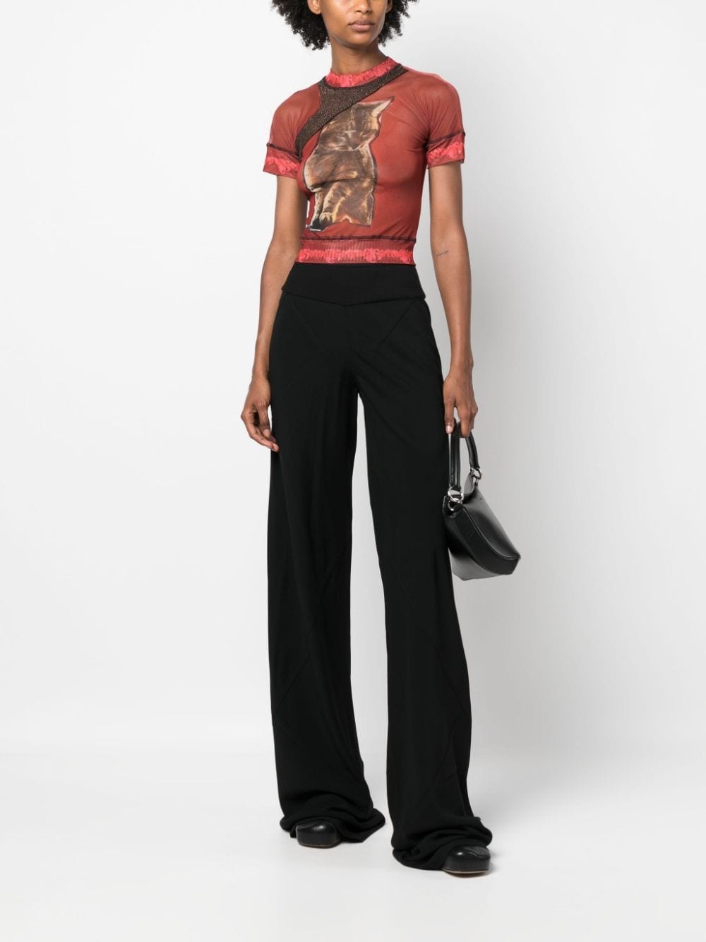 panelled animal-print sheer T-shirt - 2