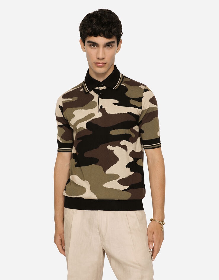 Short-sleeved polo-shirt with camouflage intarsia - 2