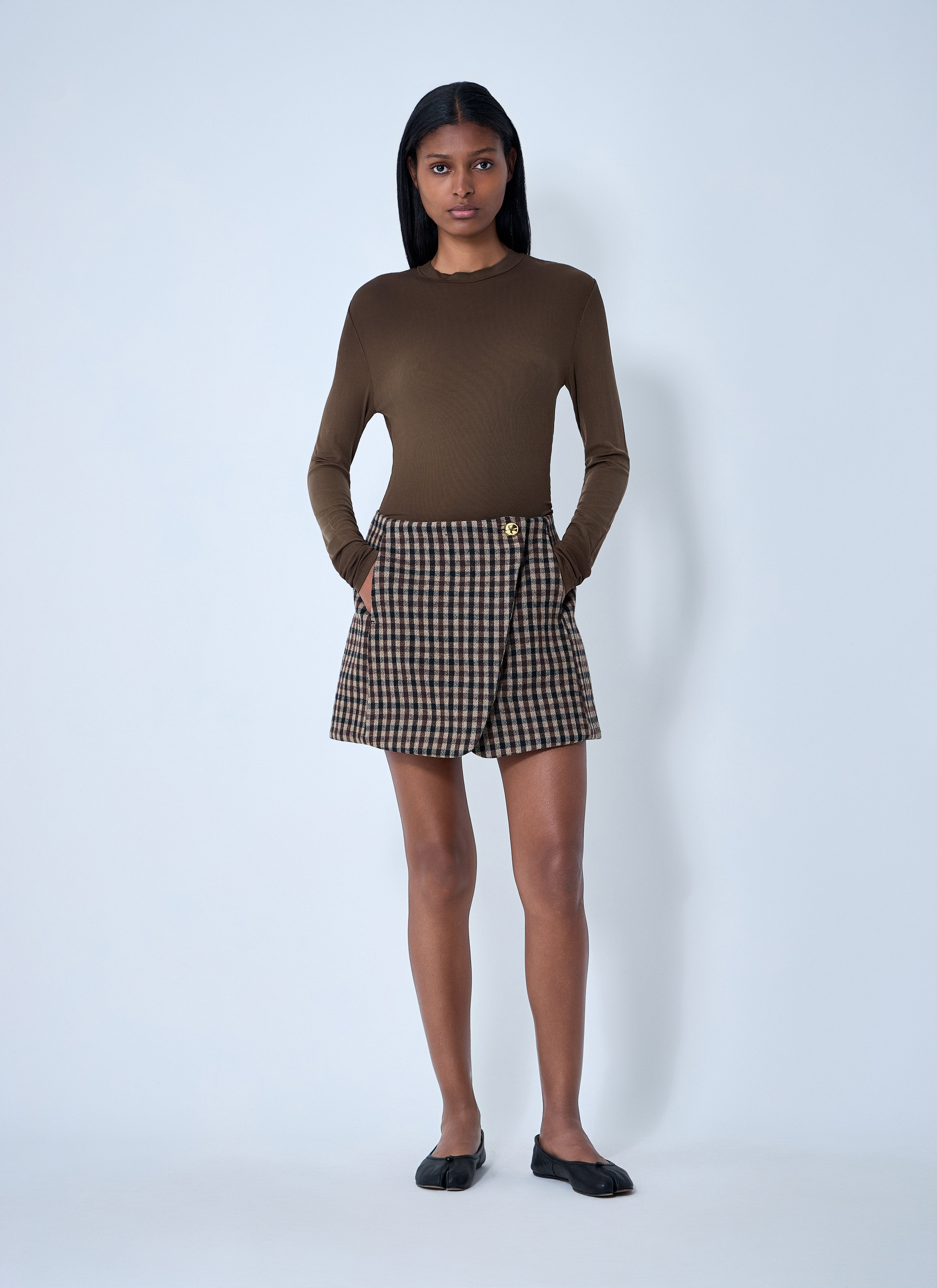 Ganni Women Wool-Blend Check Mini Skirt - 2