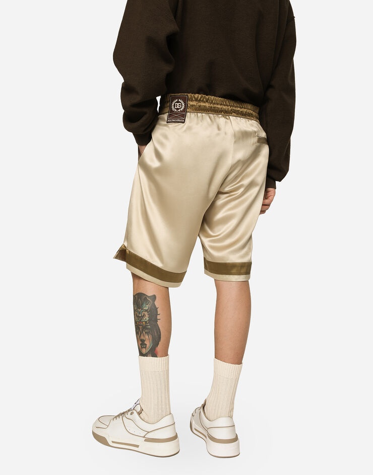 Silk Bermuda jogging shorts with logo print and appliqué - 4