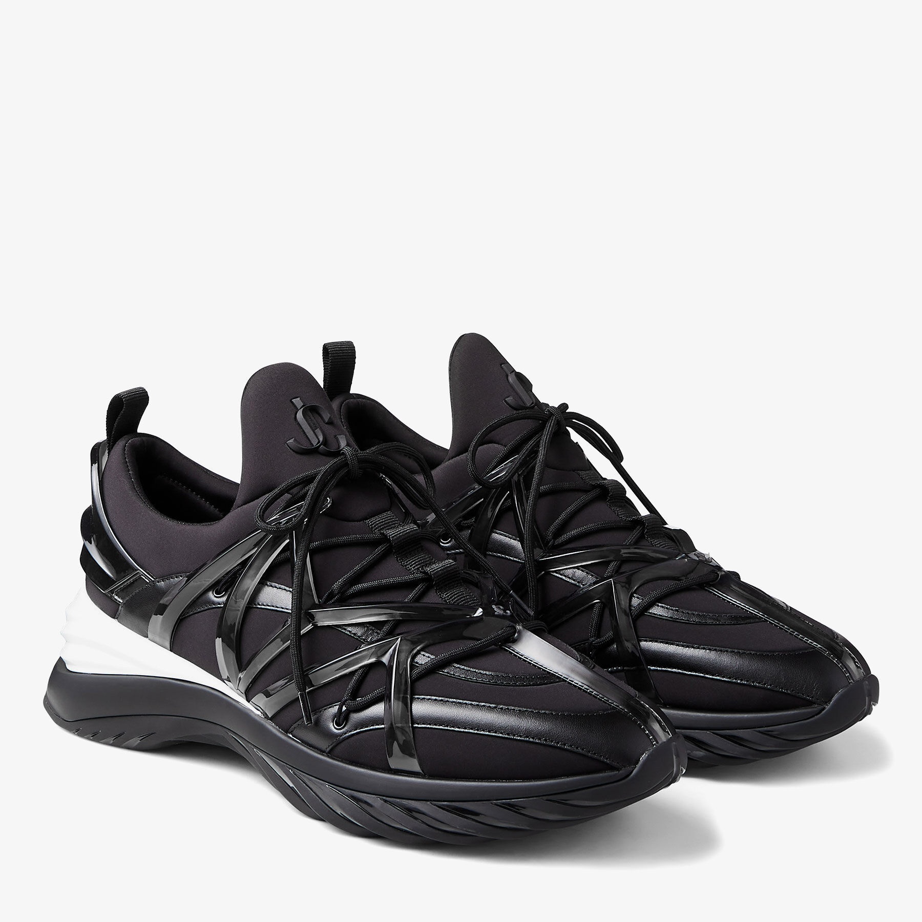 Cosmos/M
Black Leather and Neoprene Low-Top Trainers - 2
