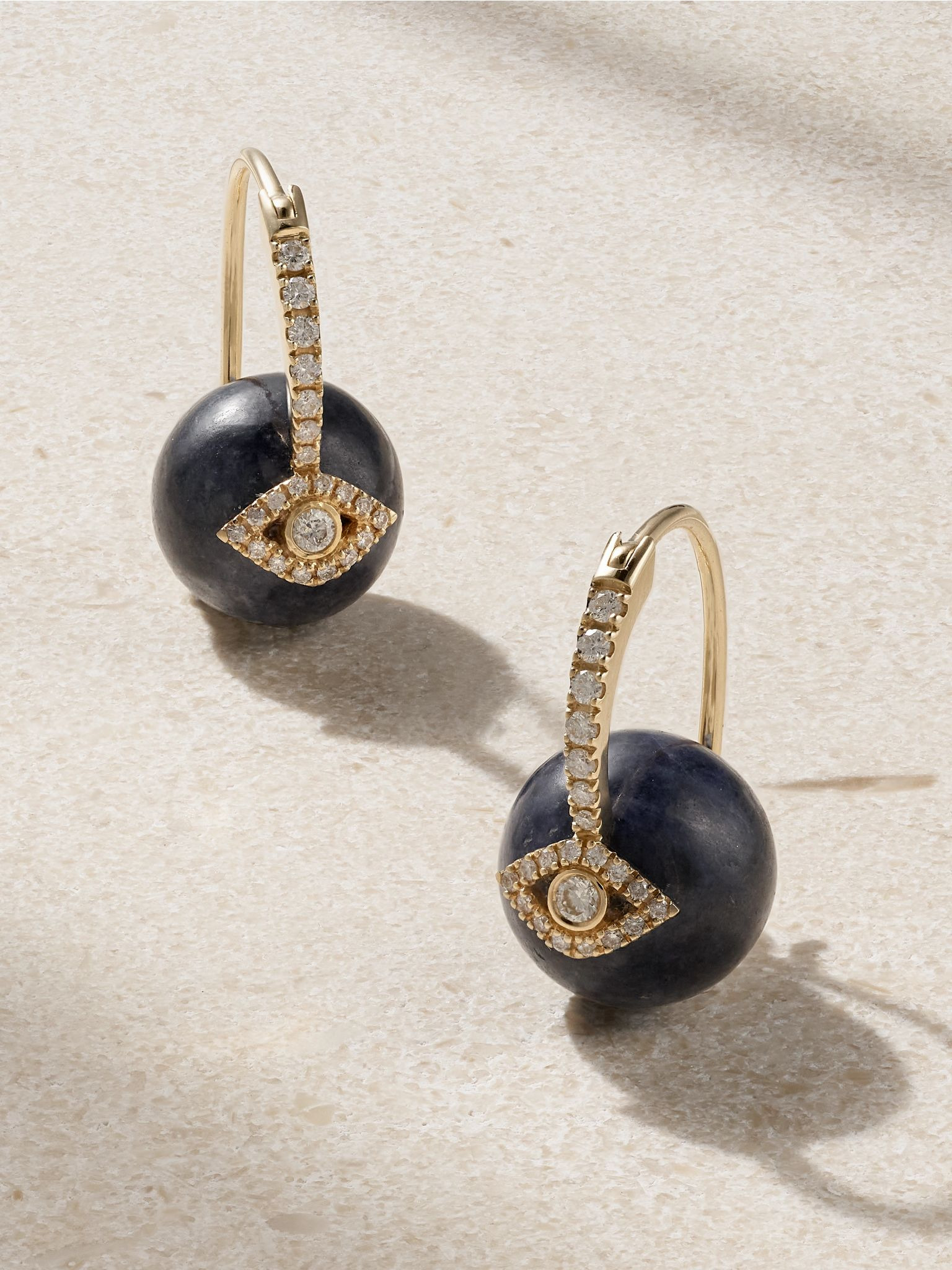Evil Eye 14-karat gold, sapphire and diamond earrings Black - 1