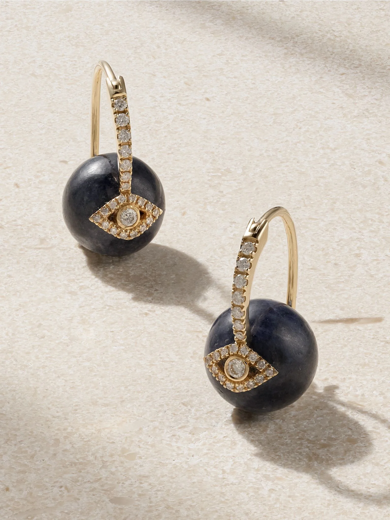 Evil Eye 14-karat gold, sapphire and diamond earrings Black - 1