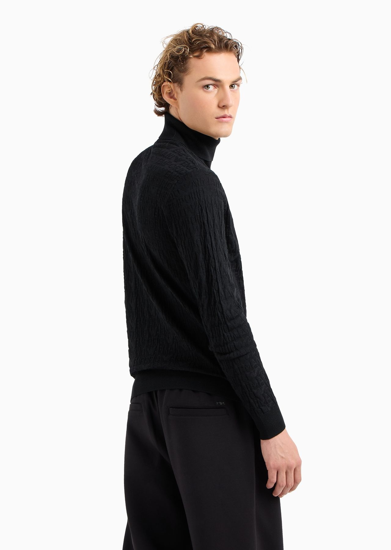 Virgin-wool rollneck jumper with all-over devoré lettering - 3