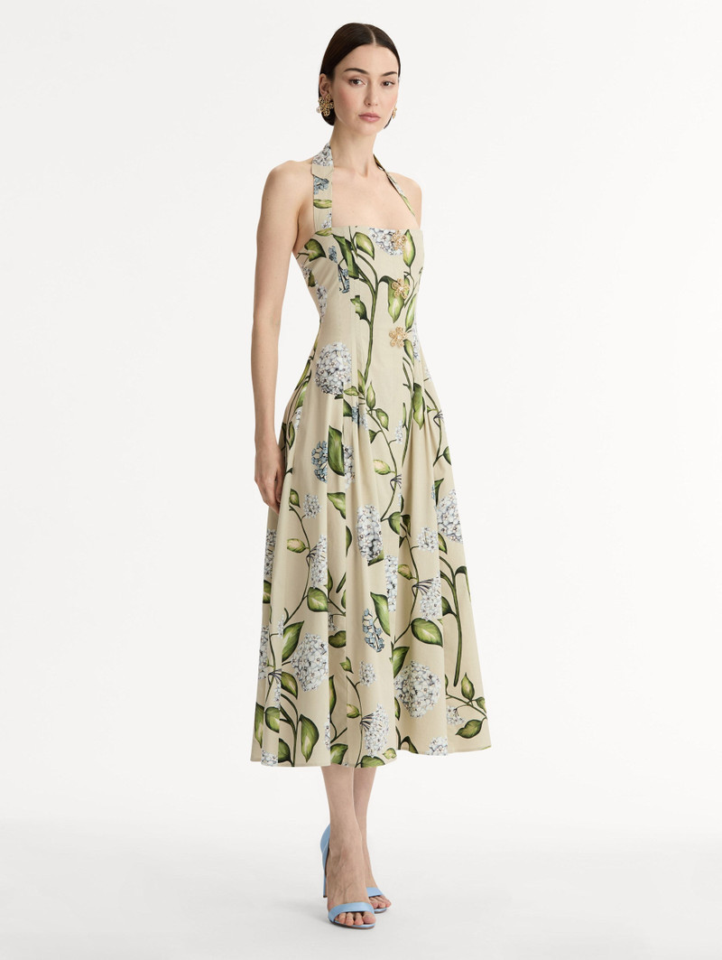 PORCELAIN FLOWER COTTON POPLIN HALTER DRESS 4