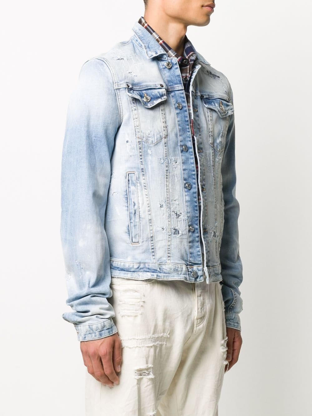 distressed effect denim jacket - 3