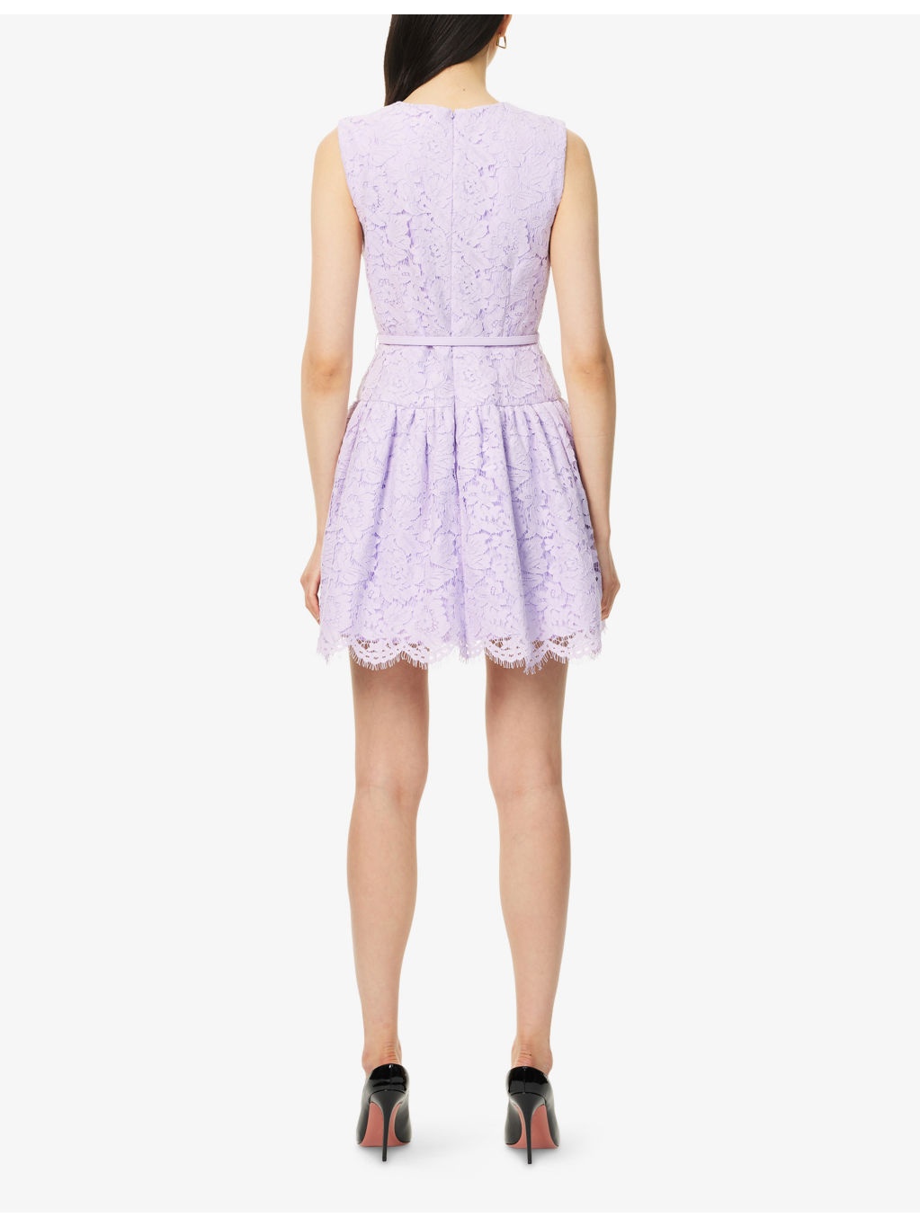 Round-Neck Tulle-Skirt Lace Mini Dress - 4
