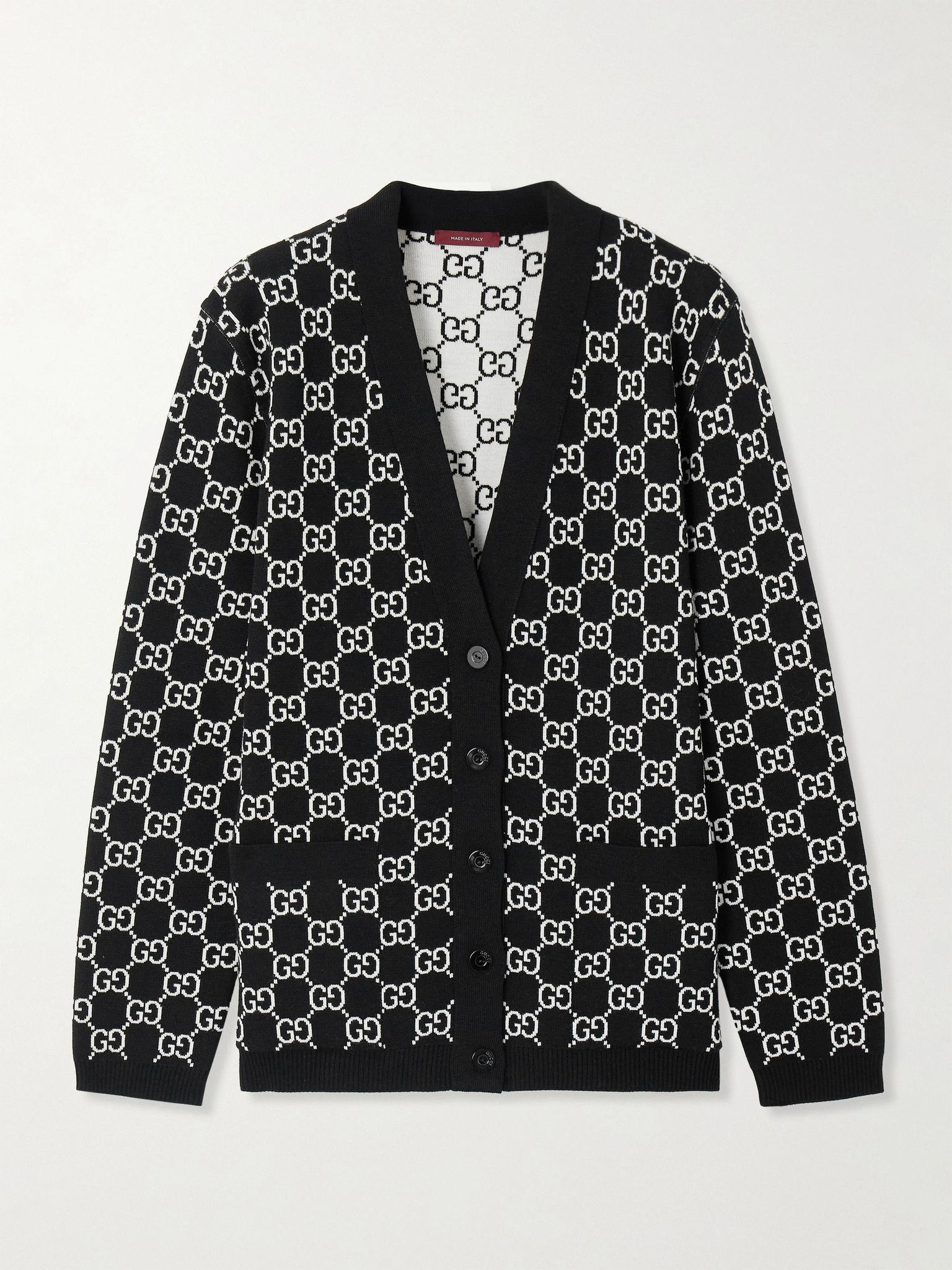 Reversible jacquard-knit wool-blend cardigan Black - 1