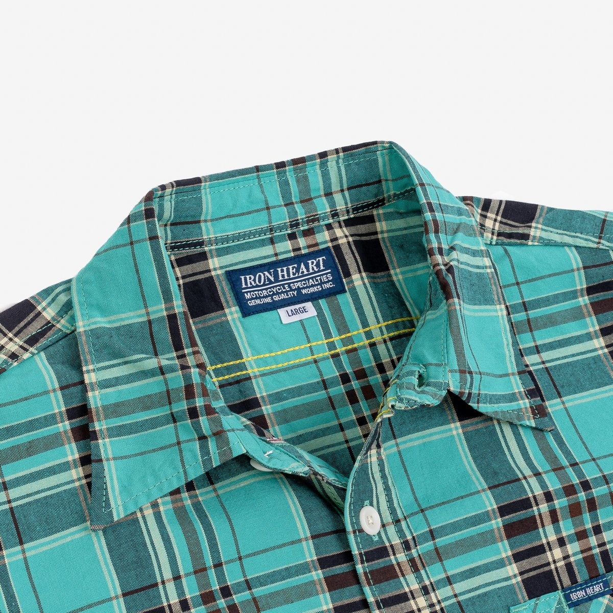 IHSH-356-GRN 5oz Selvedge Madras Check Work Shirt - Green - 8