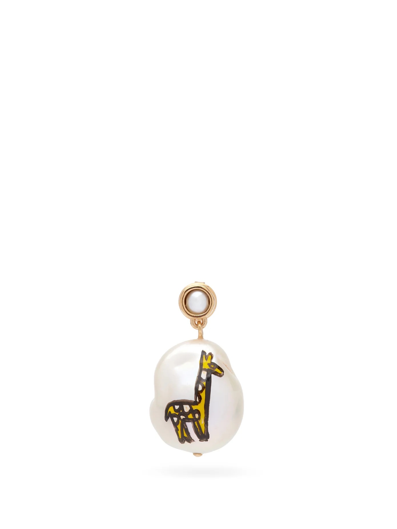 Giraffe pearl & 18kt gold-plated single earring - 1