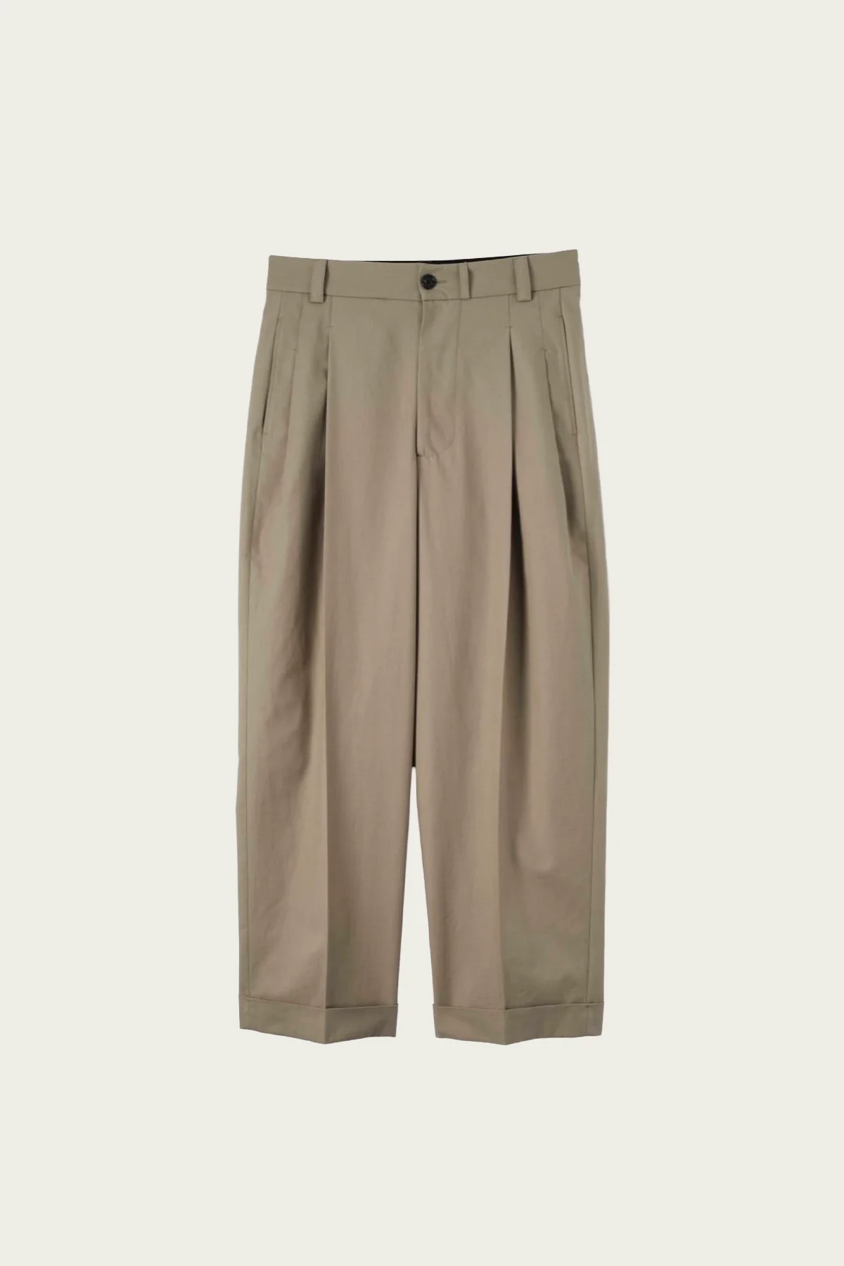 Stitch Pleat Trousers - Dark Stone Dense Cotton Drill - 1