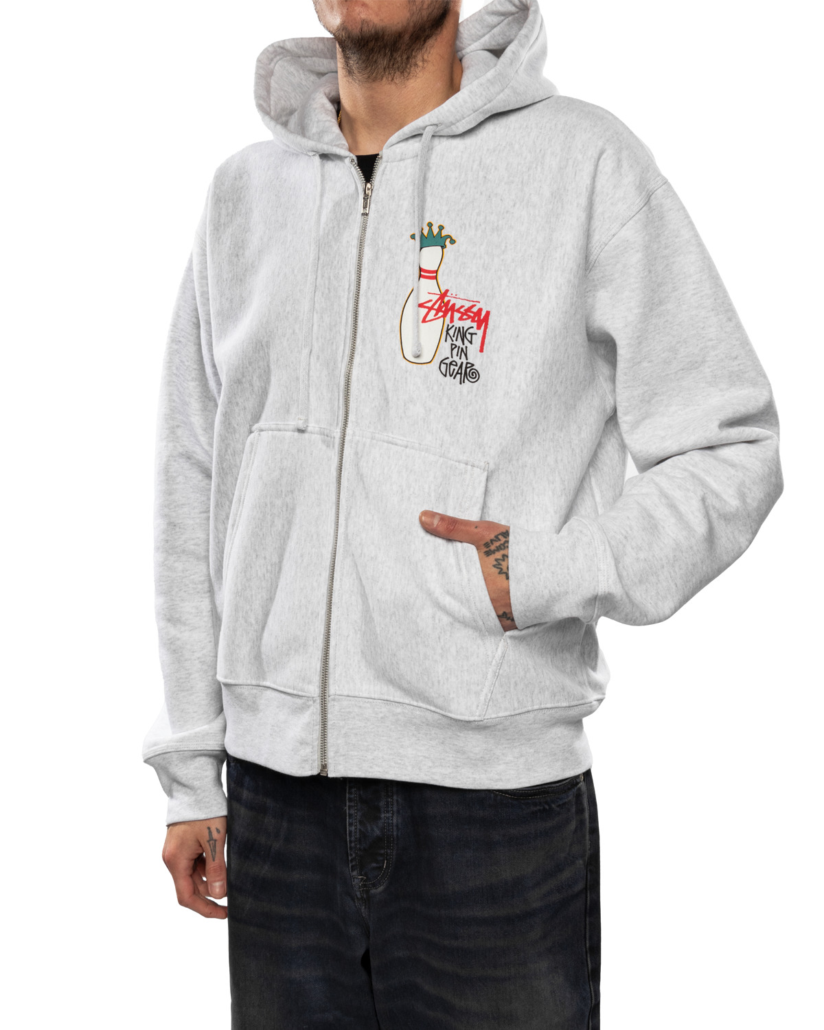 Stüssy Kingpin Zip Hoodie Ash Heather | REVERSIBLE