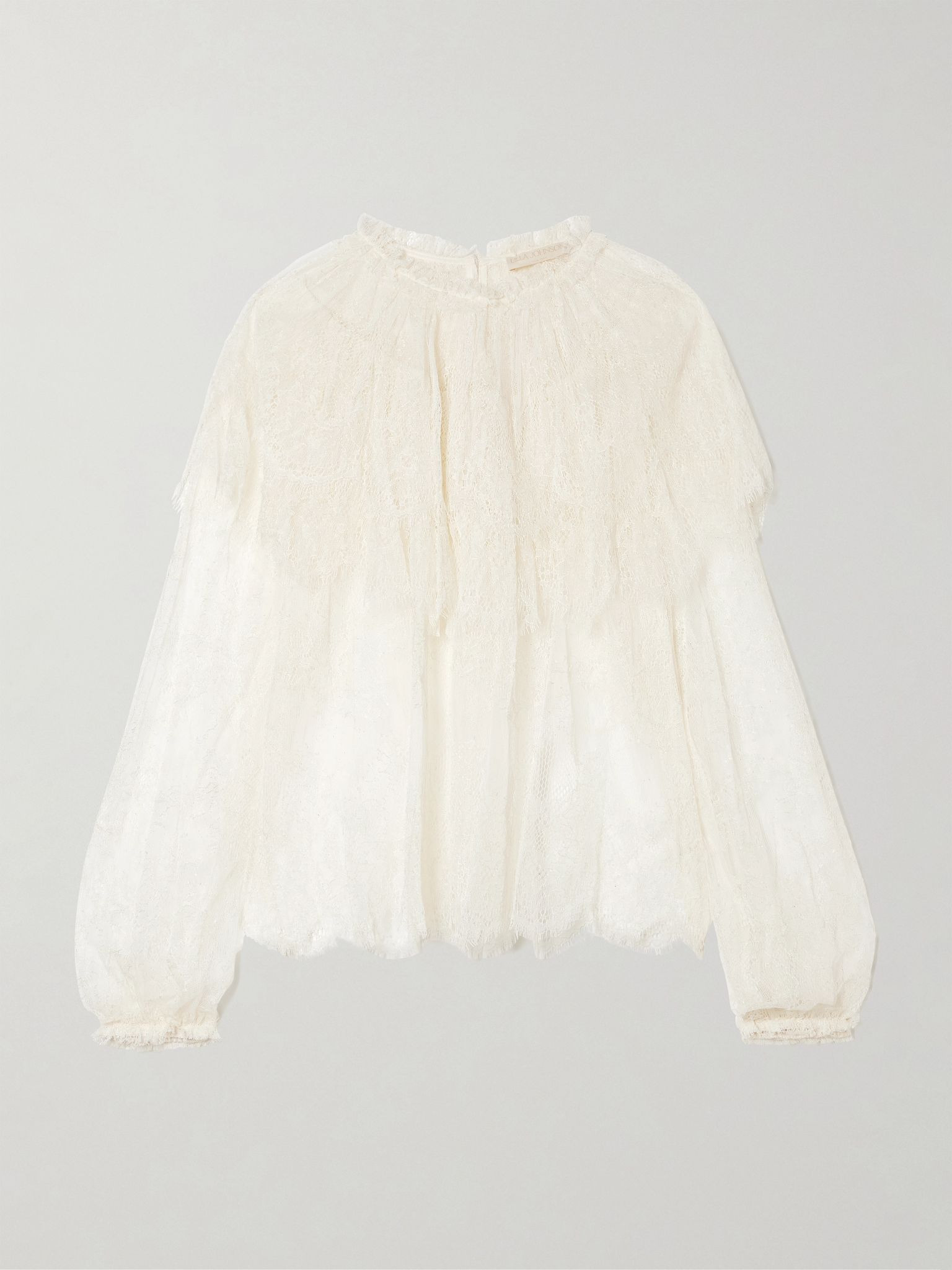 Viviane cape-effect ruffled Chantilly lace blouse White - 1