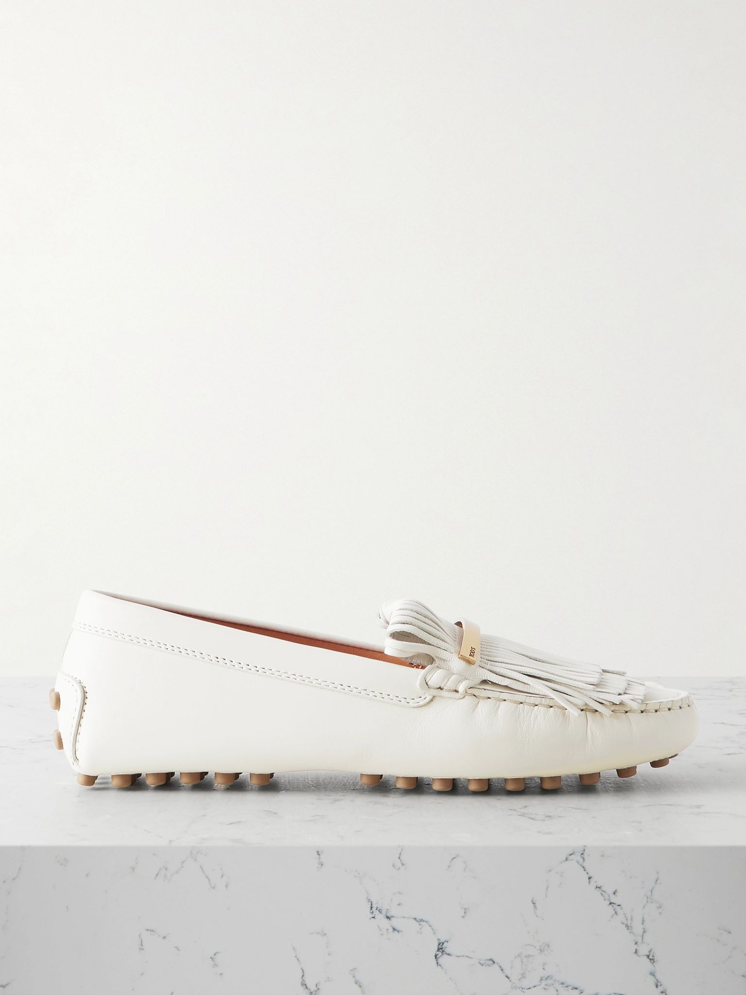 Gommino embellished fringed leather loafers Off-white - 1