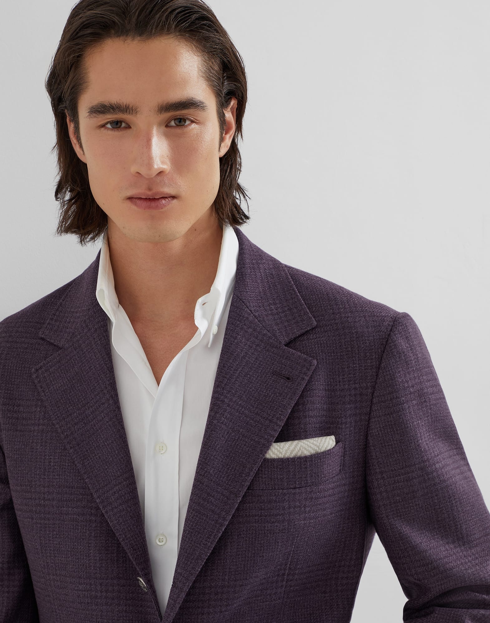 Wool, cashmere and silk tone-on-tone Prince of Wales deconstructed Cavallo blazer with metal buttons - 3