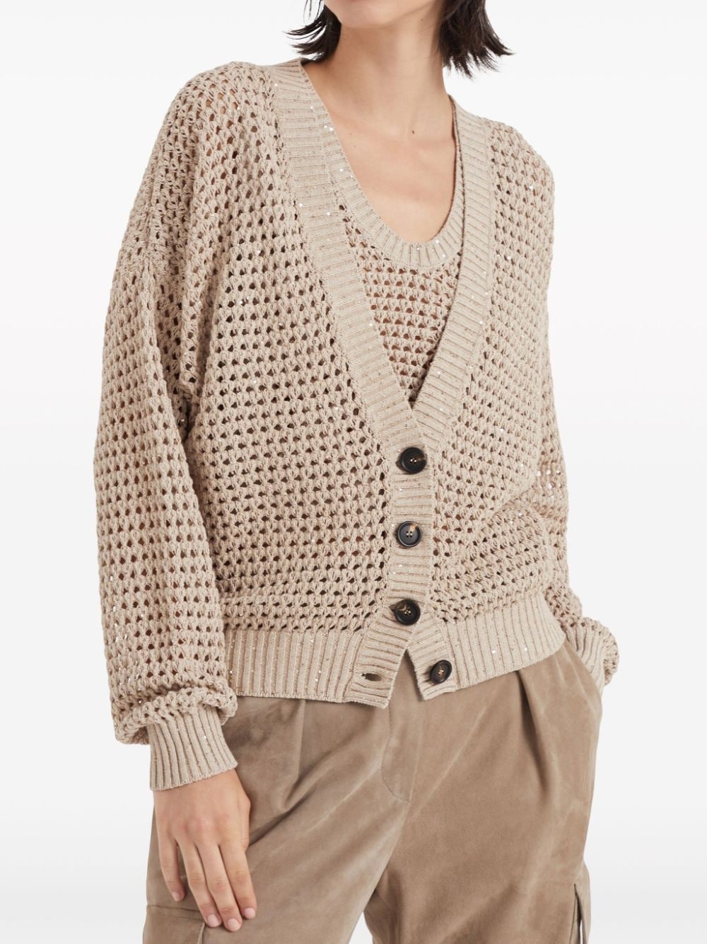 open-knit sequinned cardigan - 3