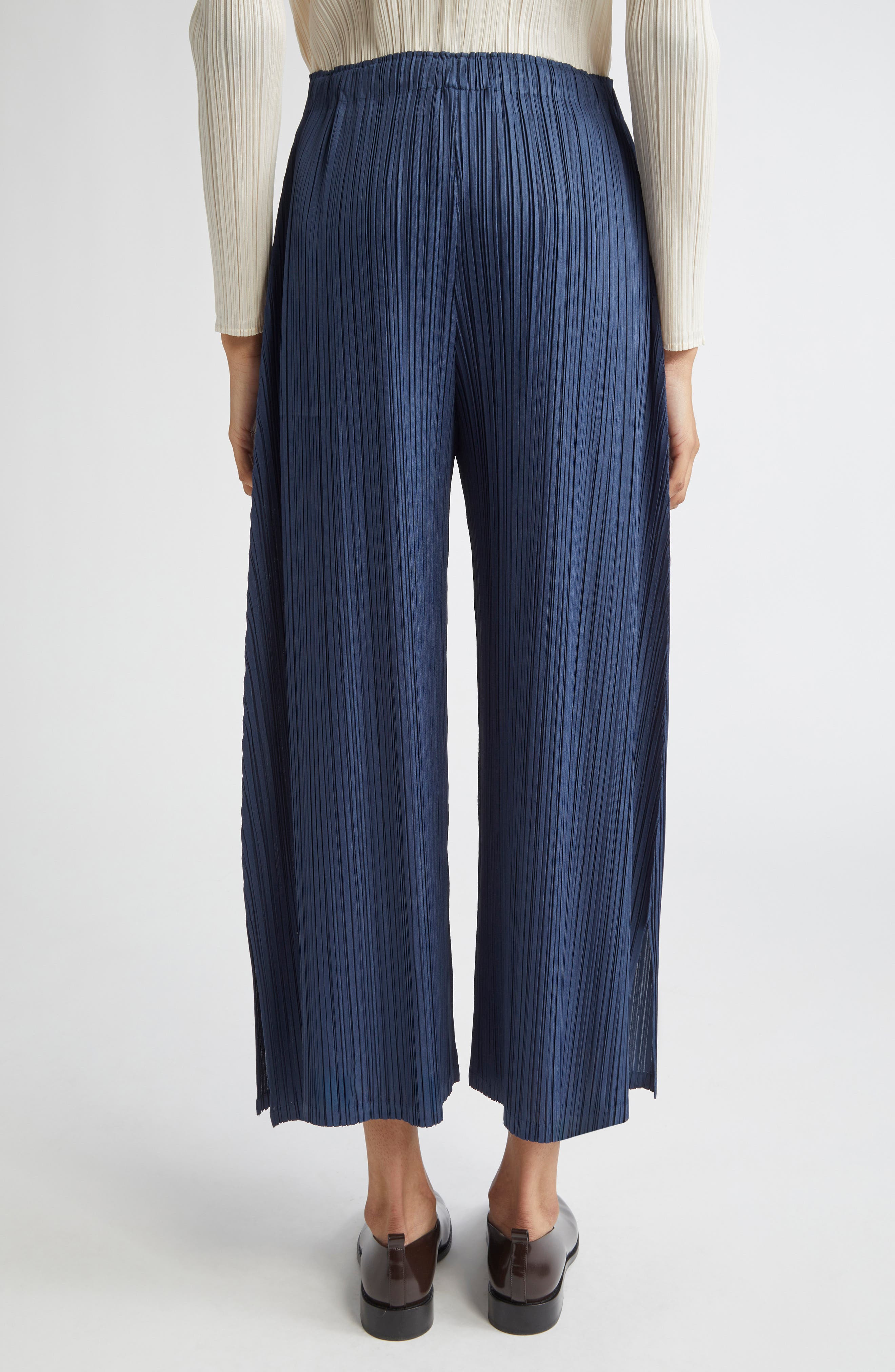 Pleats Please Issey Miyake Mellow Pleated Crop Pants in Navy at Nordstrom - 3