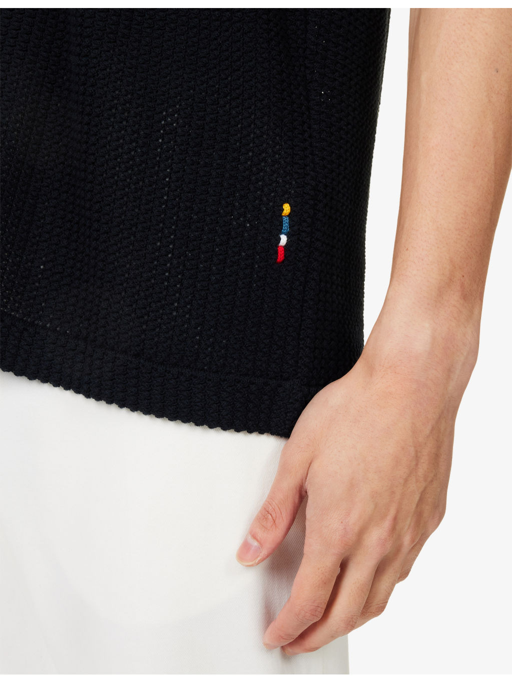 Short-Sleeve Semi-Sheer Crochet Knitted Polo Top - 5