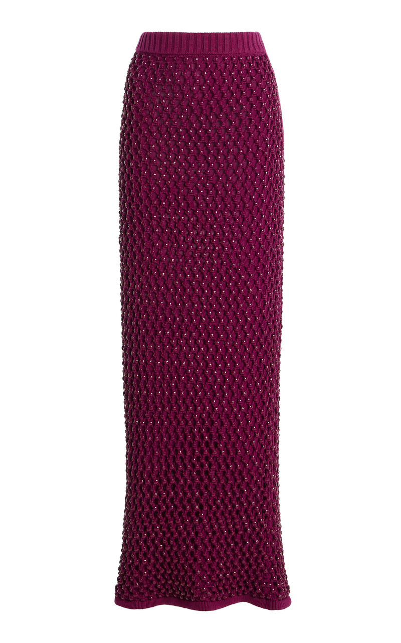 Spice Crystal-Embellished Cotton-Blend Knit Maxi Skirt purple 1