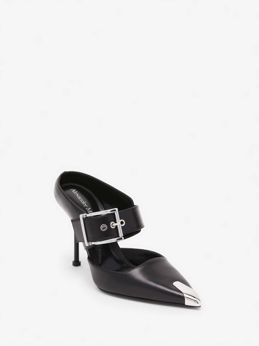 Punk Buckle Mule in Black/silver - 2