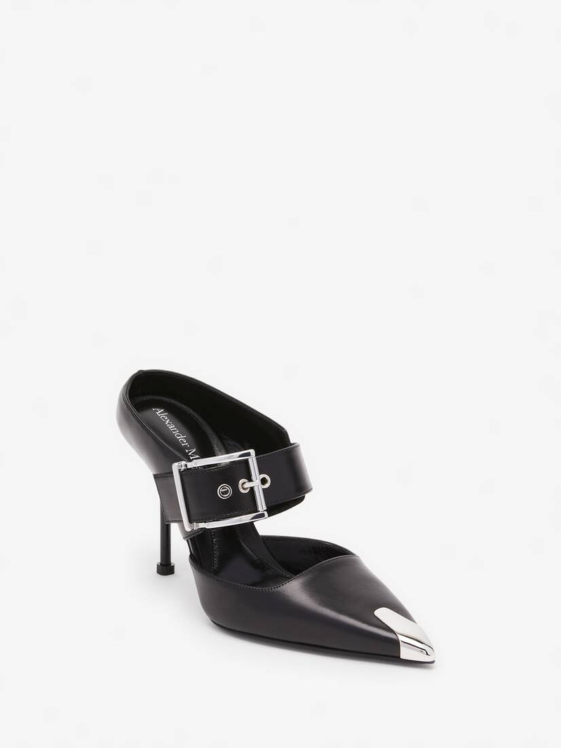 Alexander McQueen Punk Buckle Mule in Black/silver outlook