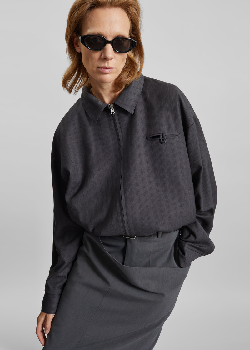 Minori Blouson Jacket - Charcoal/White Pinstripe 9