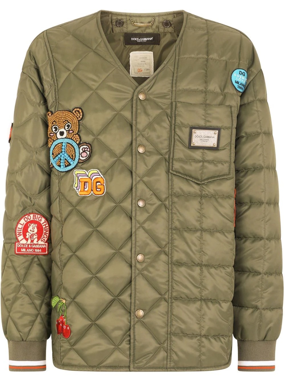 logo-plaque quilted jacket - 1