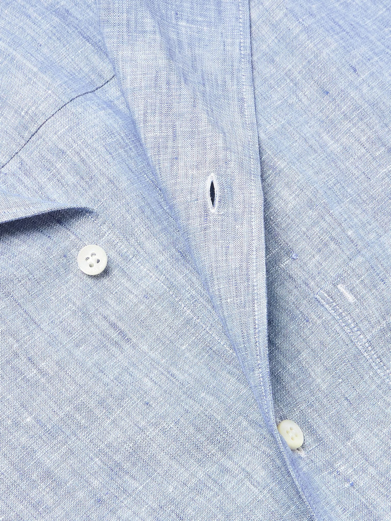 Federico Camp-Collar Linen Shirt Blue 5