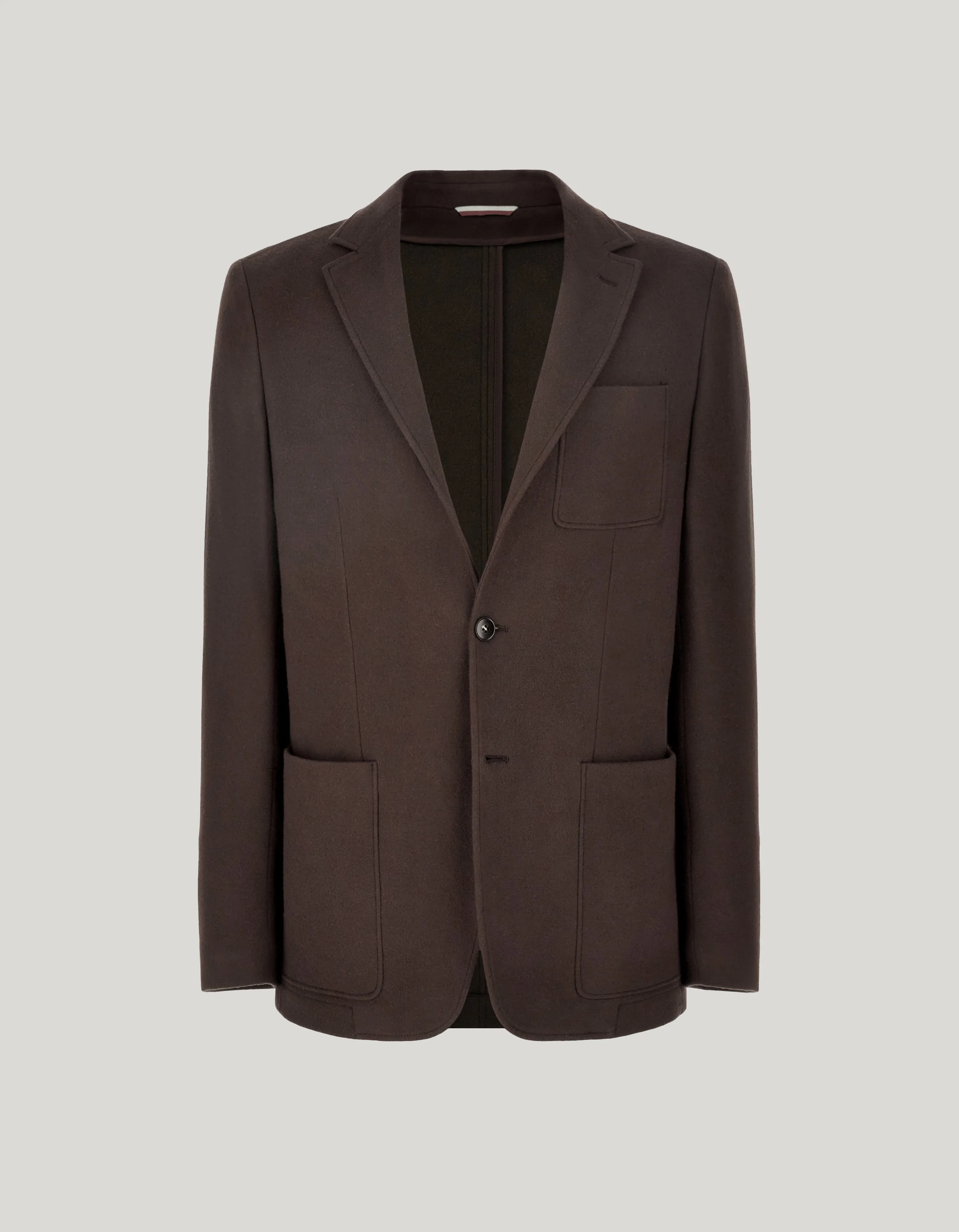 BROWN SINGLE-BREASTED TWO-BUTTON COTTON AND CASHMERE JACKET - 1