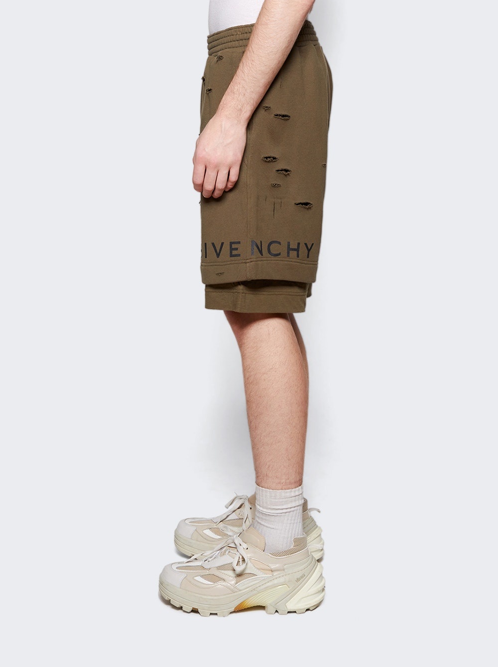 Destroyed Felpa Bermuda Shorts Khaki - 4