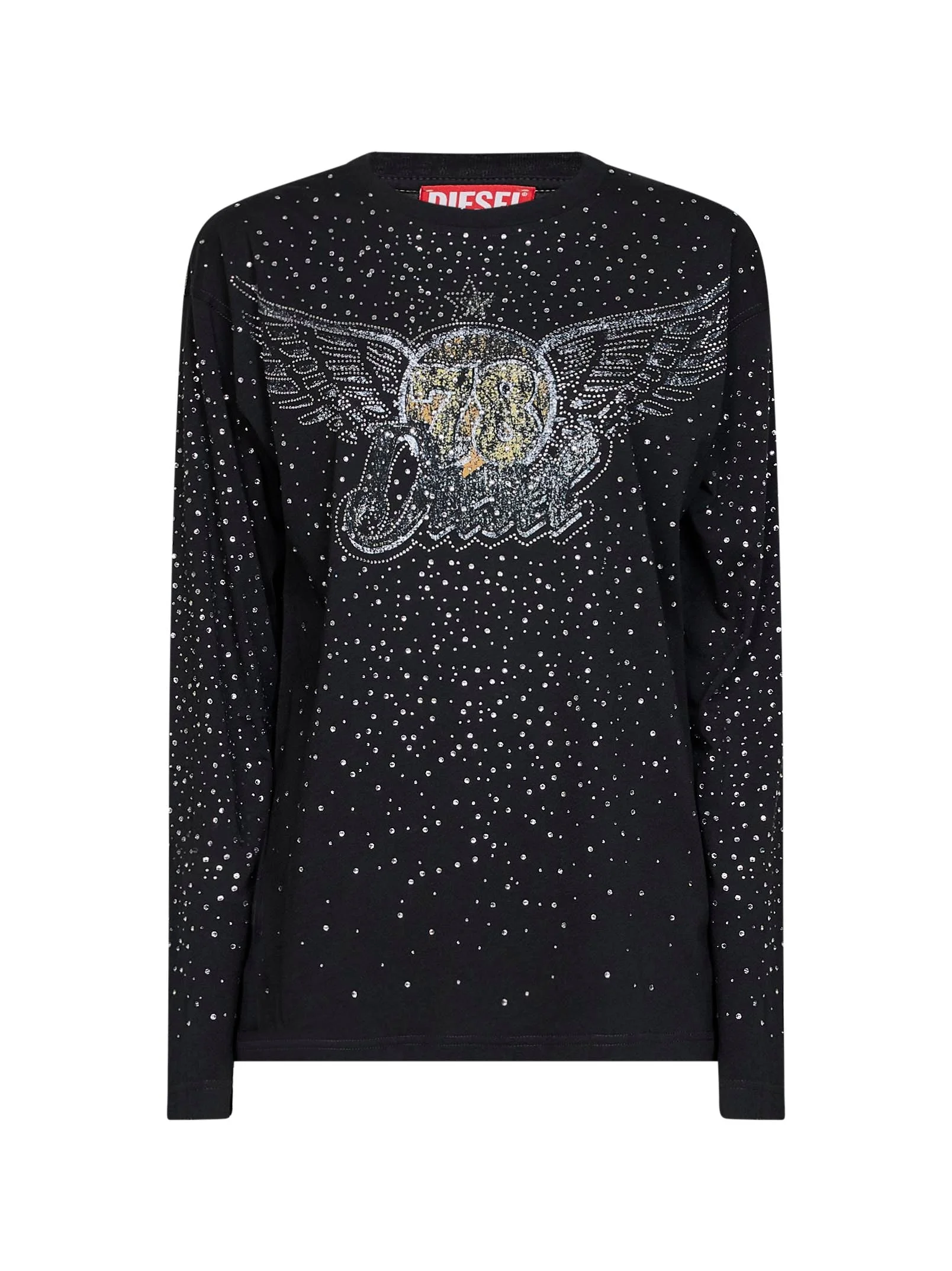 Diesel Women Black Jersey Rhinestone-Embellished Printed T-Edro-Crt-Ls-C T-Shirt - 1
