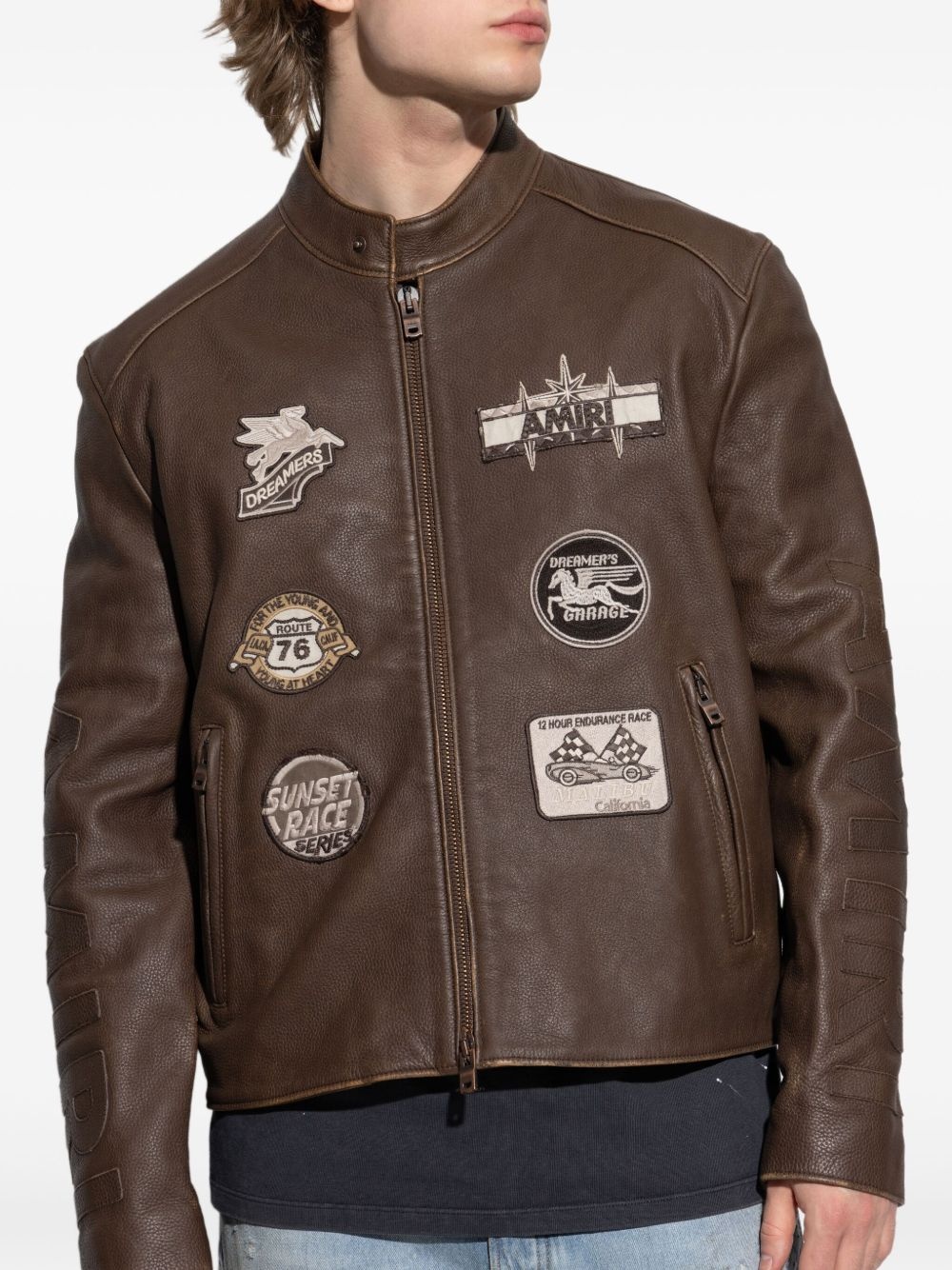 patch-detail leather jacket - 2