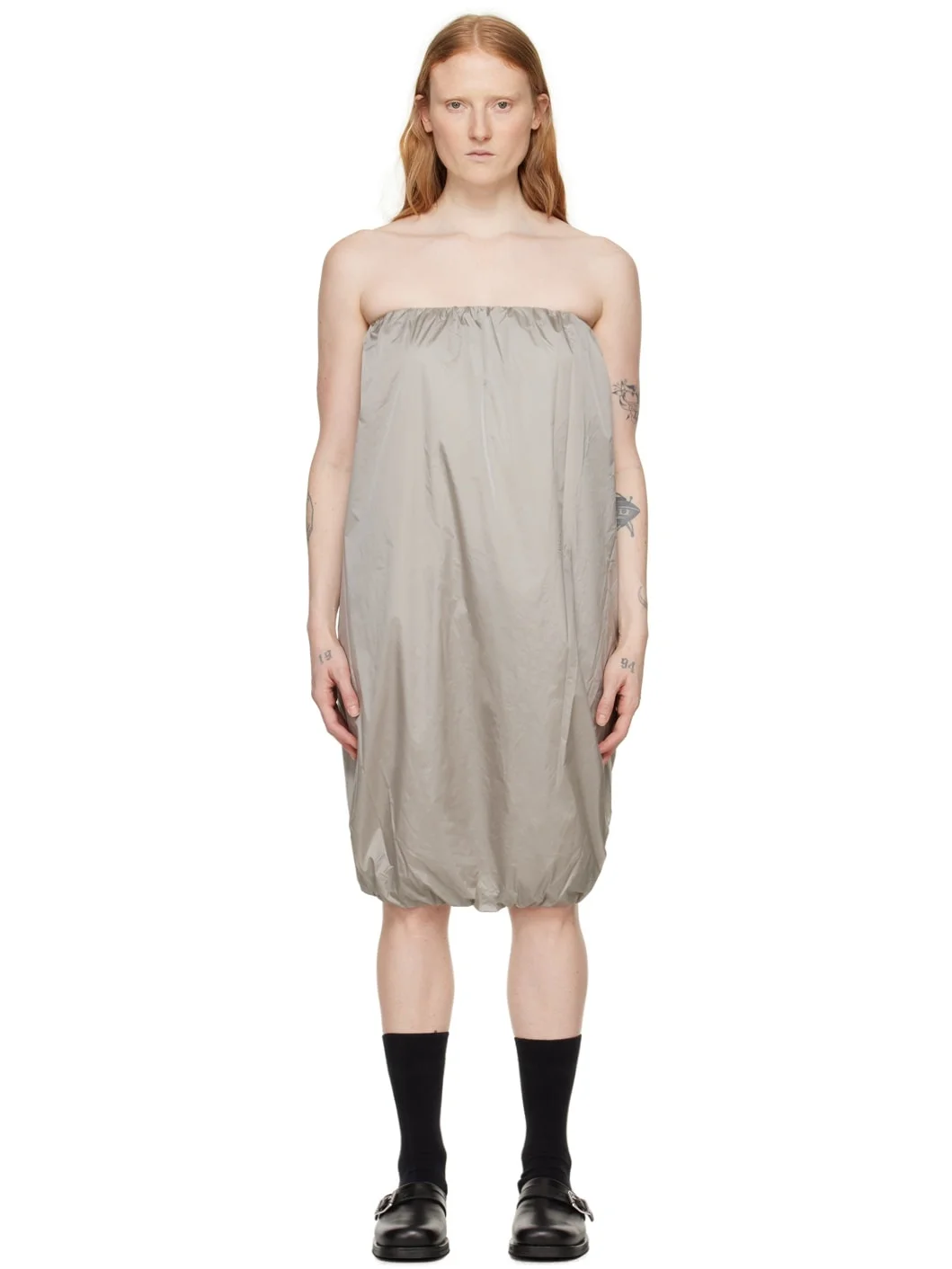 Gray Shirred Minidress - 1