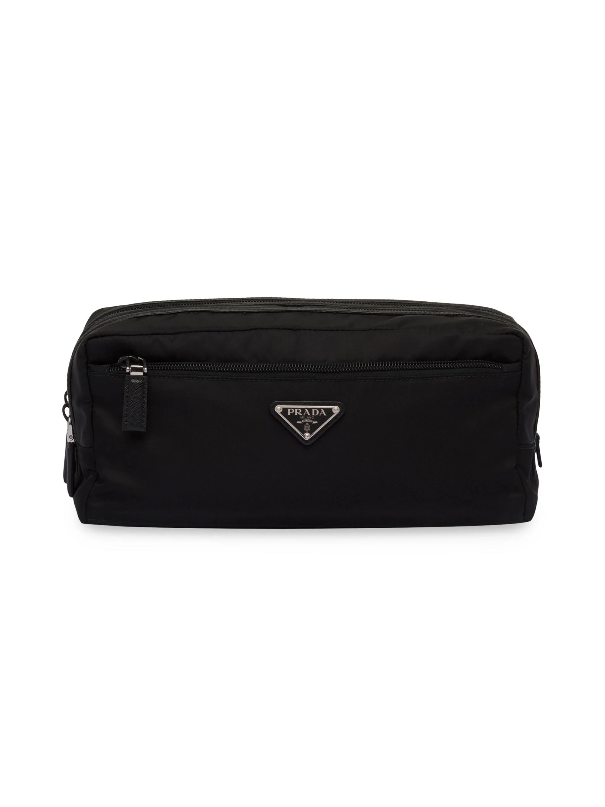 Re-Nylon and Saffiano Leather Travel Pouch - Black - 1