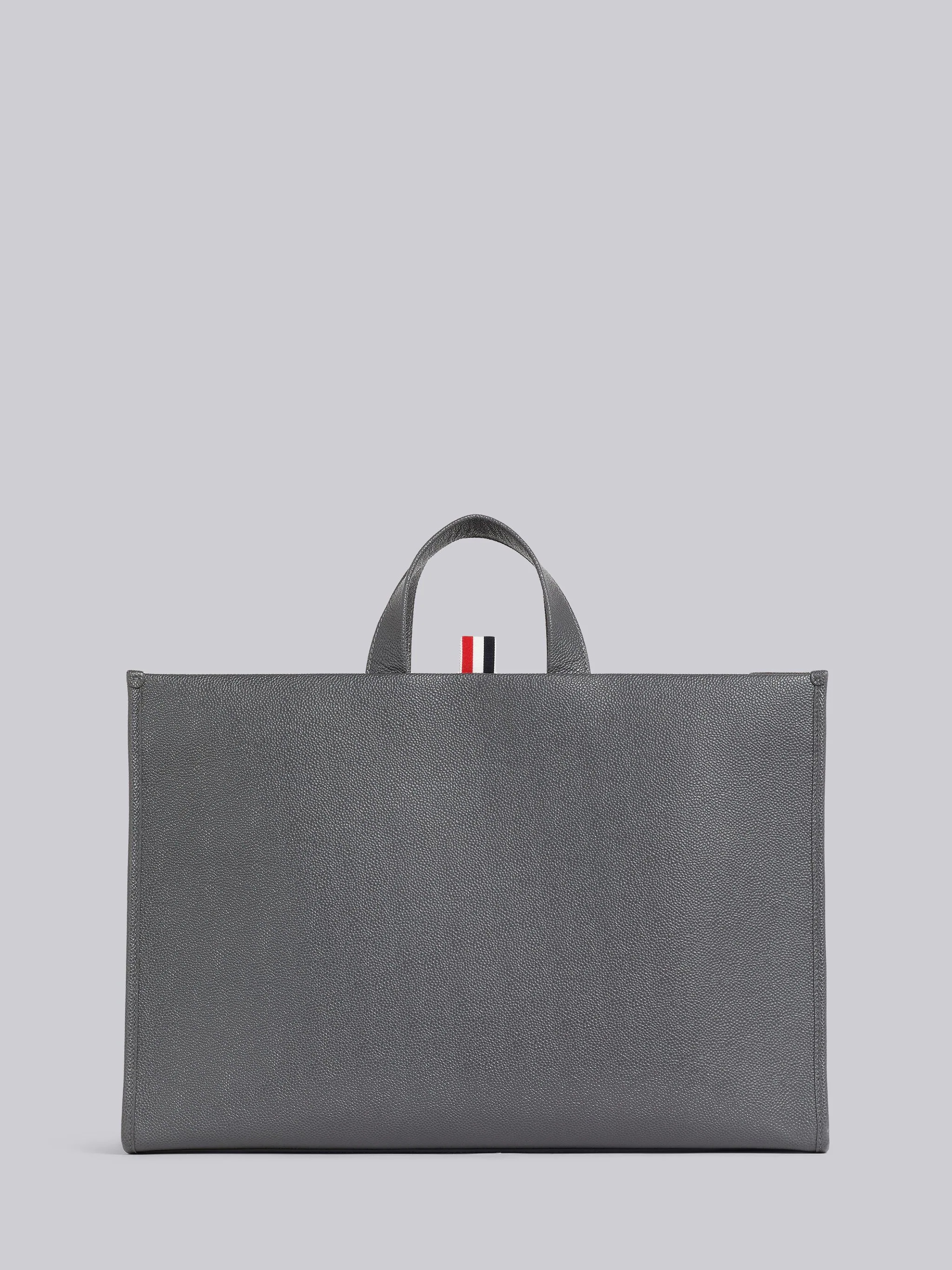 Dark Grey Pebble Grain Leather 4-Bar Squared Tote - 4