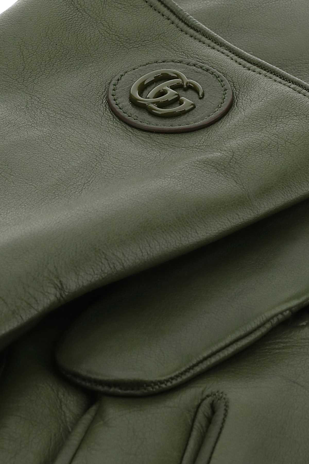 Gucci Men Military Green Nappa Leather Gloves - 2