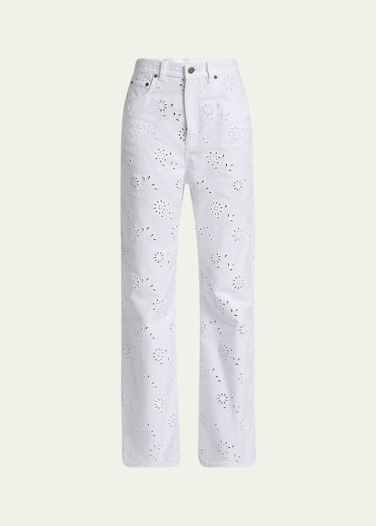 Broderie Anglaise Denim Straight-Leg Jeans - 1