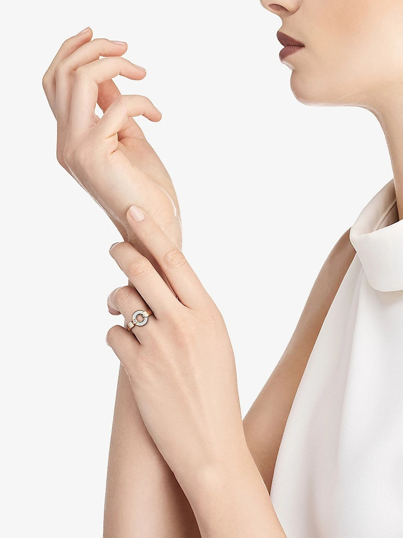 BVLGARI BVLGARI BVLGARI 18ct rose-gold, 0.04ct brilliant-cut diamond and mother-of-pearl ring outlook