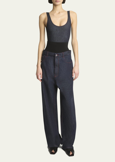 Alaïa Knit Waistband Dark Wash Denim Pants outlook