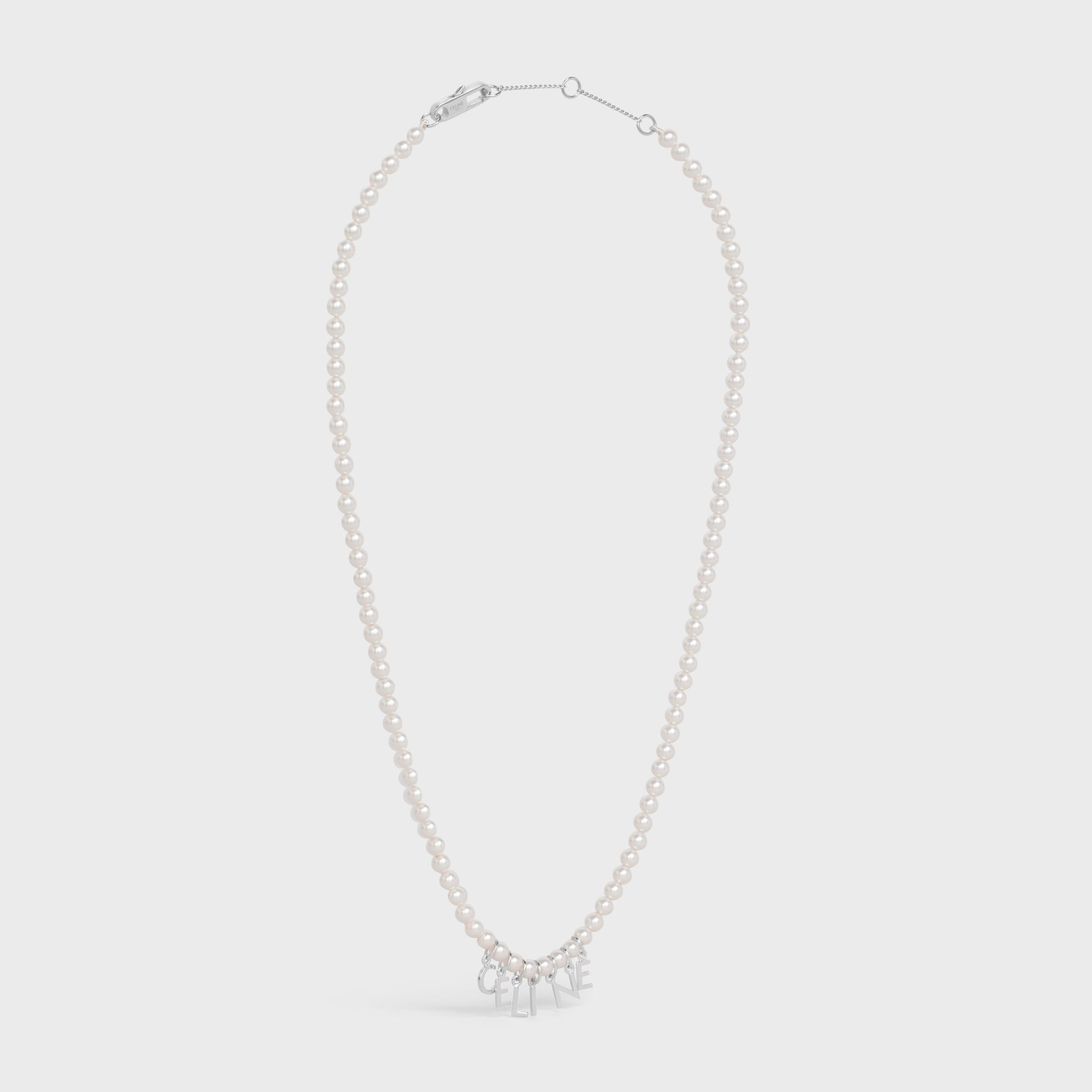 Celine Monochroms Necklace in Glass Pearls and Brass with Rhodium Finish - 3
