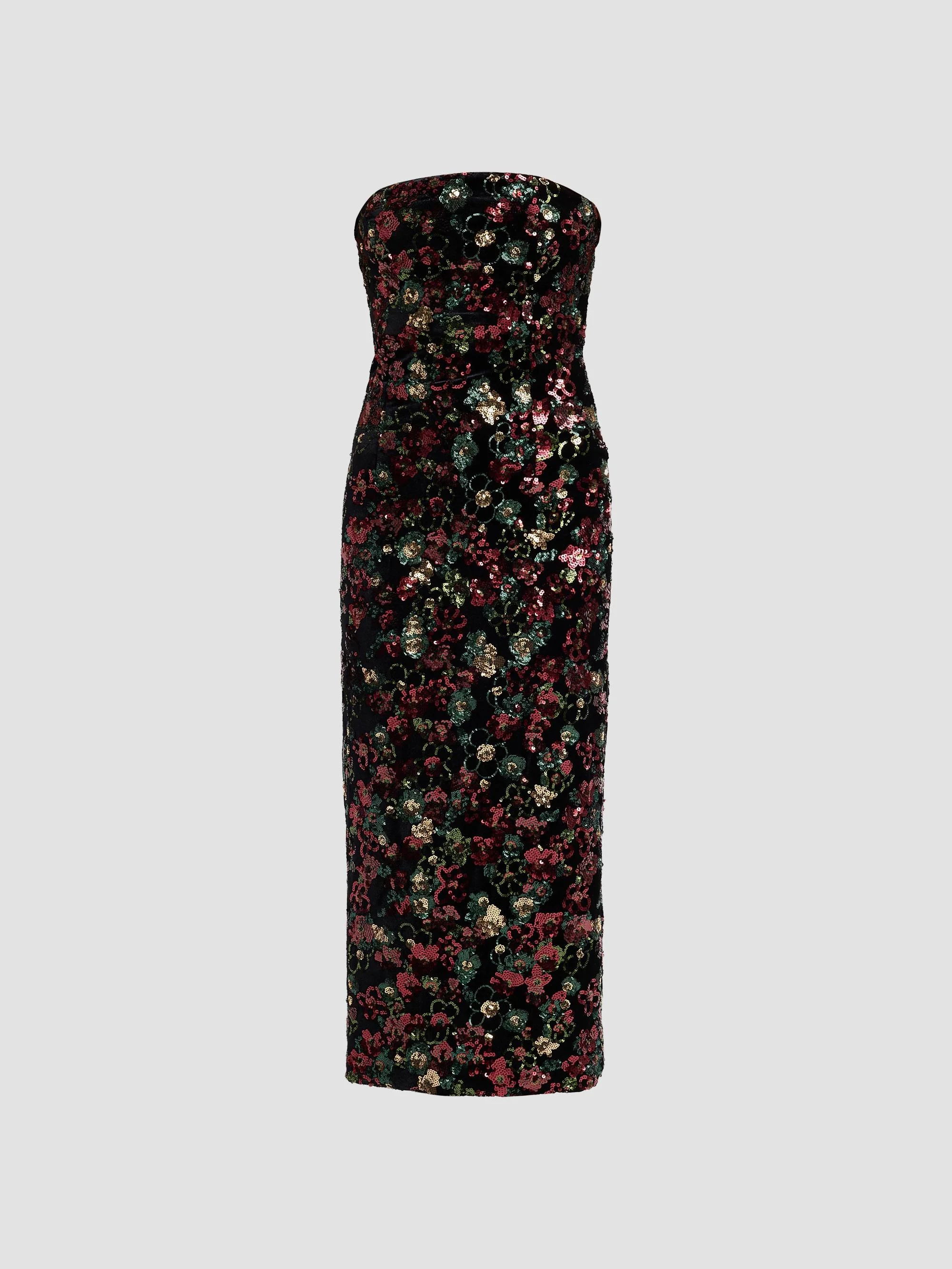 Women's Natalie Embellished Strapless Midi Dress - Floral Sequin - 1