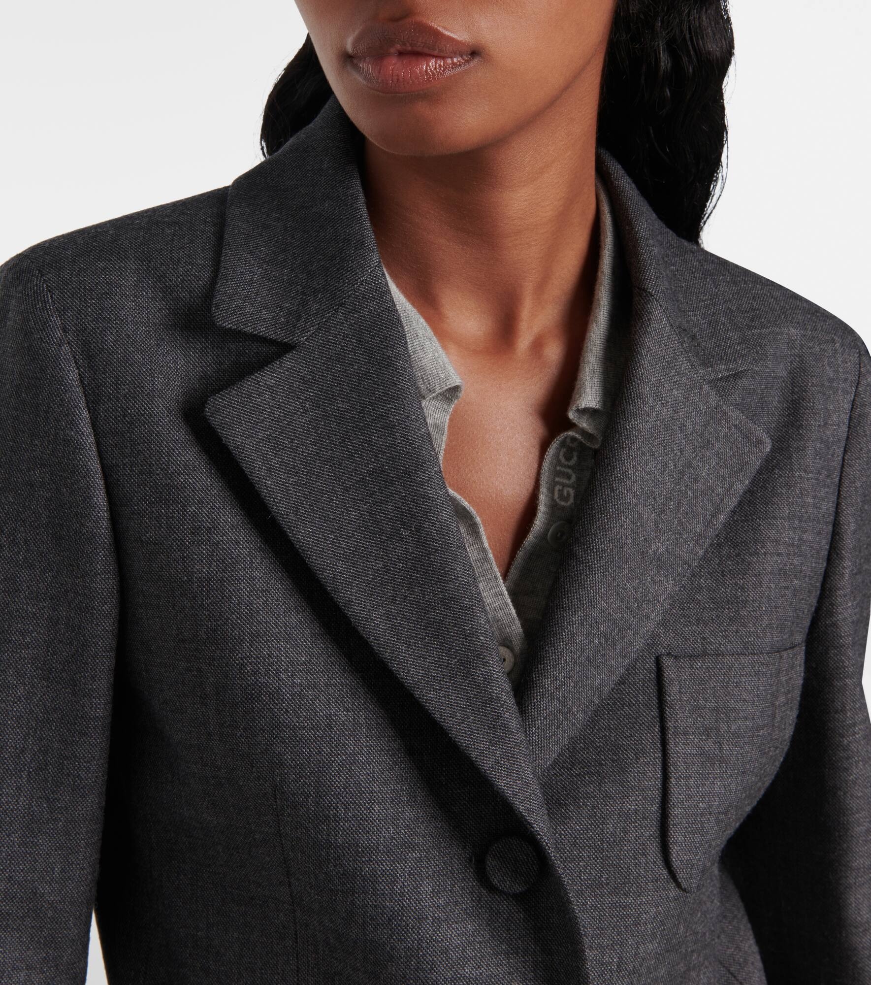 Double G belted wool grisaille blazer - 4