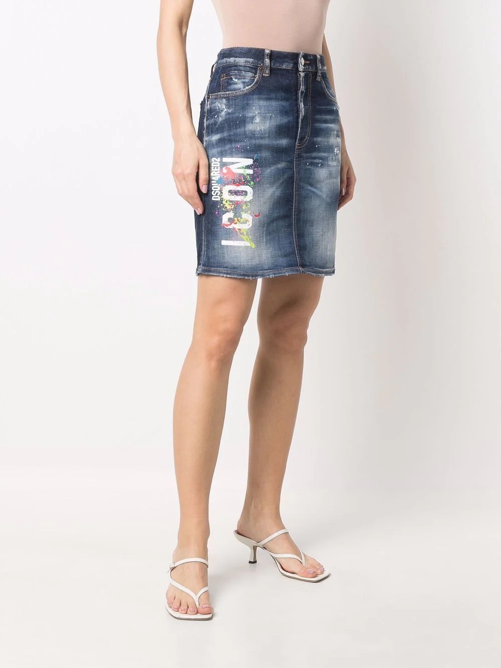 Icon-print denim skirt - 3