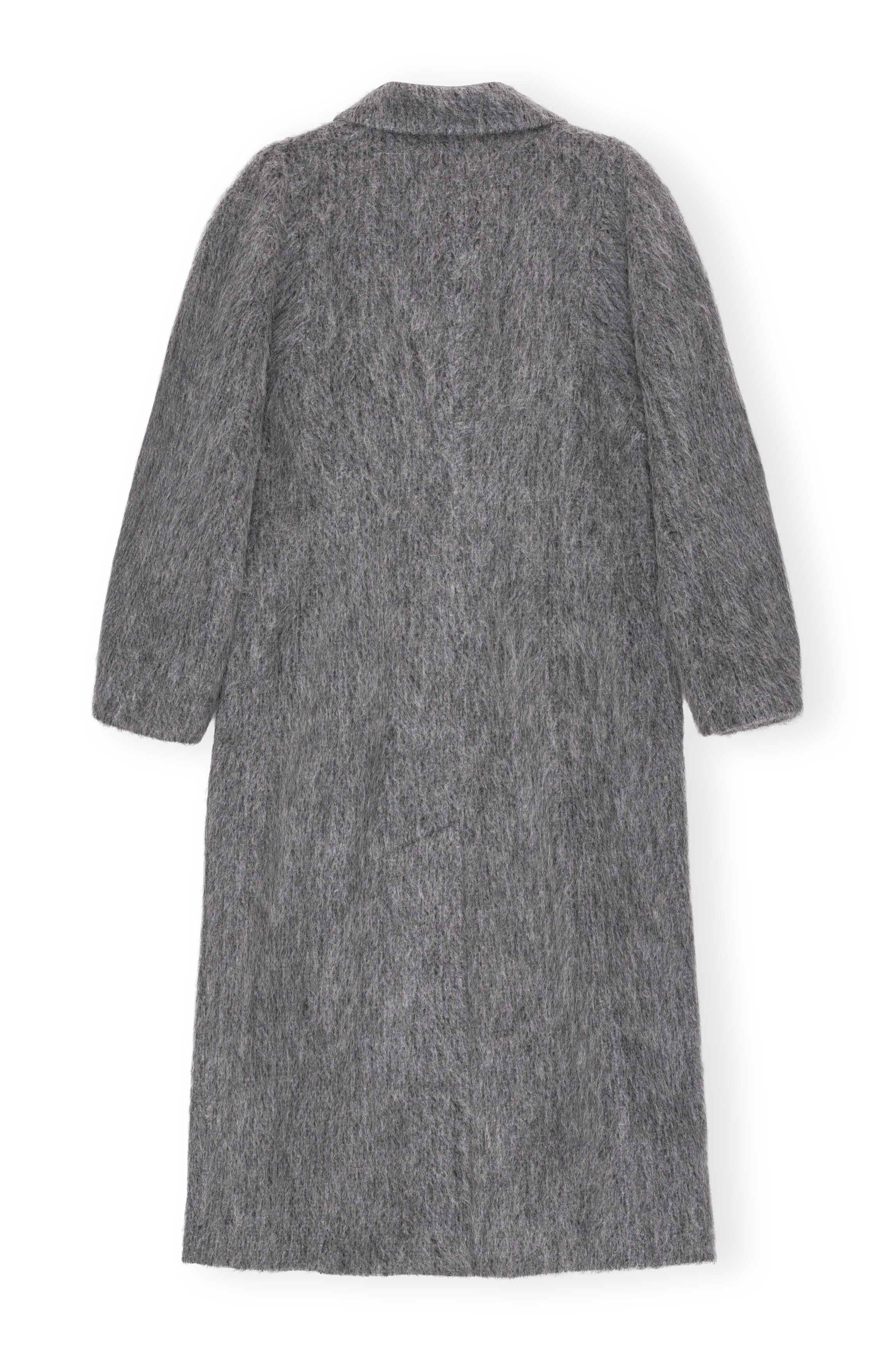 GREY FLUFFY WOOL CURVED SLEEVES COAT - 1