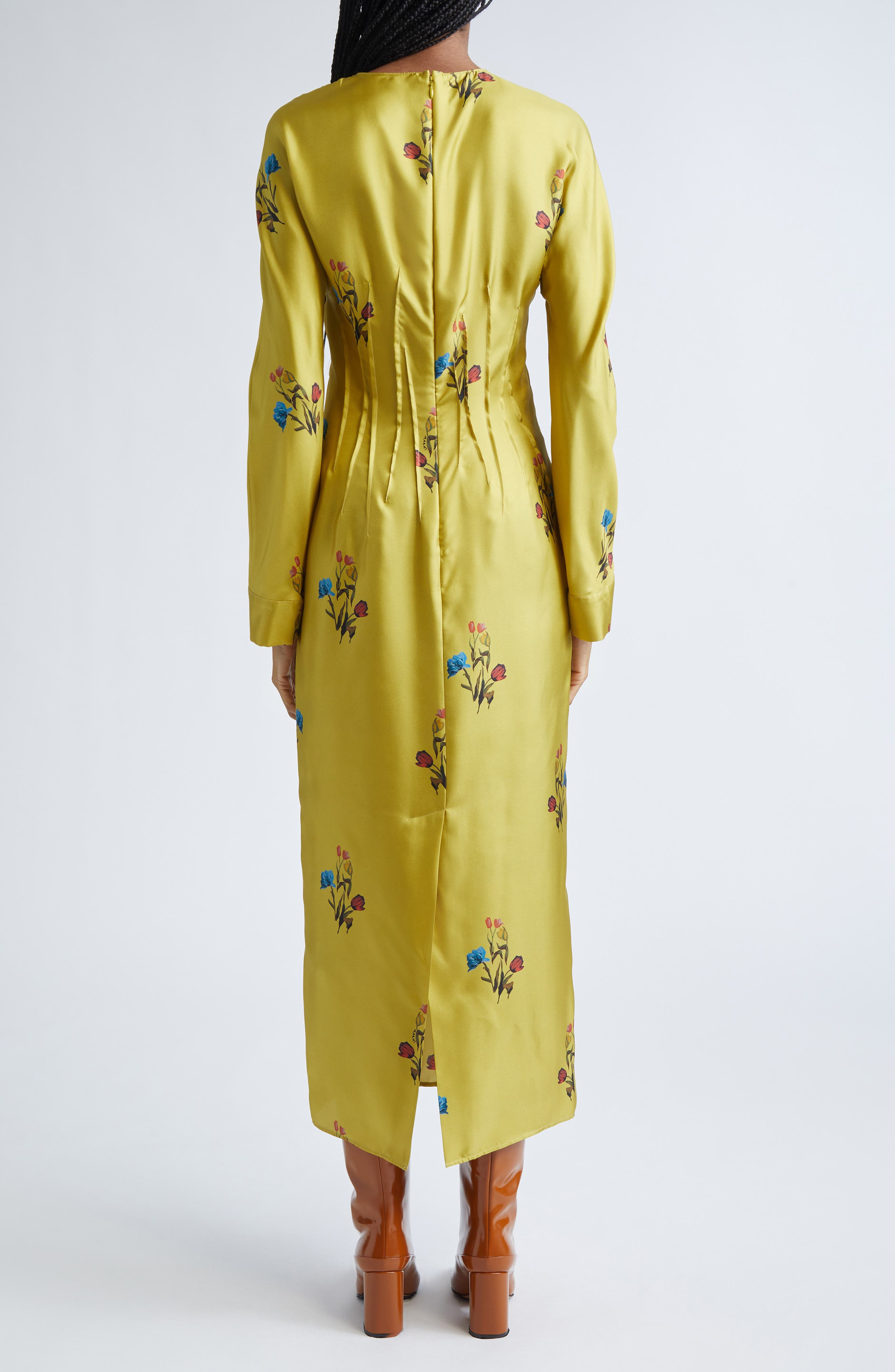 Marni Tulip Print Silk Twill Dress in Citronelle at Nordstrom - 3